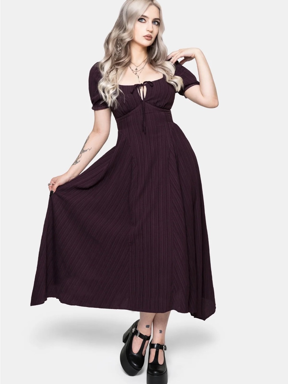 Disturbia Plum Tie-Front Midi Dress